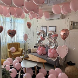 סידור חדר בלונים ורוד כסוף