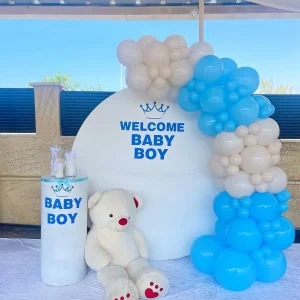 עמדת צילום לברית - Welcome Baby Boy בכחול ולבן