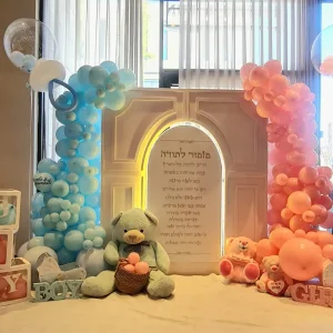 קיר צילום ברית / בריתה - שער החיים בכחול וורוד