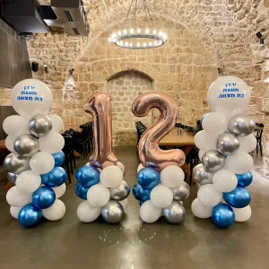 עיצוב בלונים לבת מצווה - ספרות 12 רוז גולד בעיצוב אלגנטי